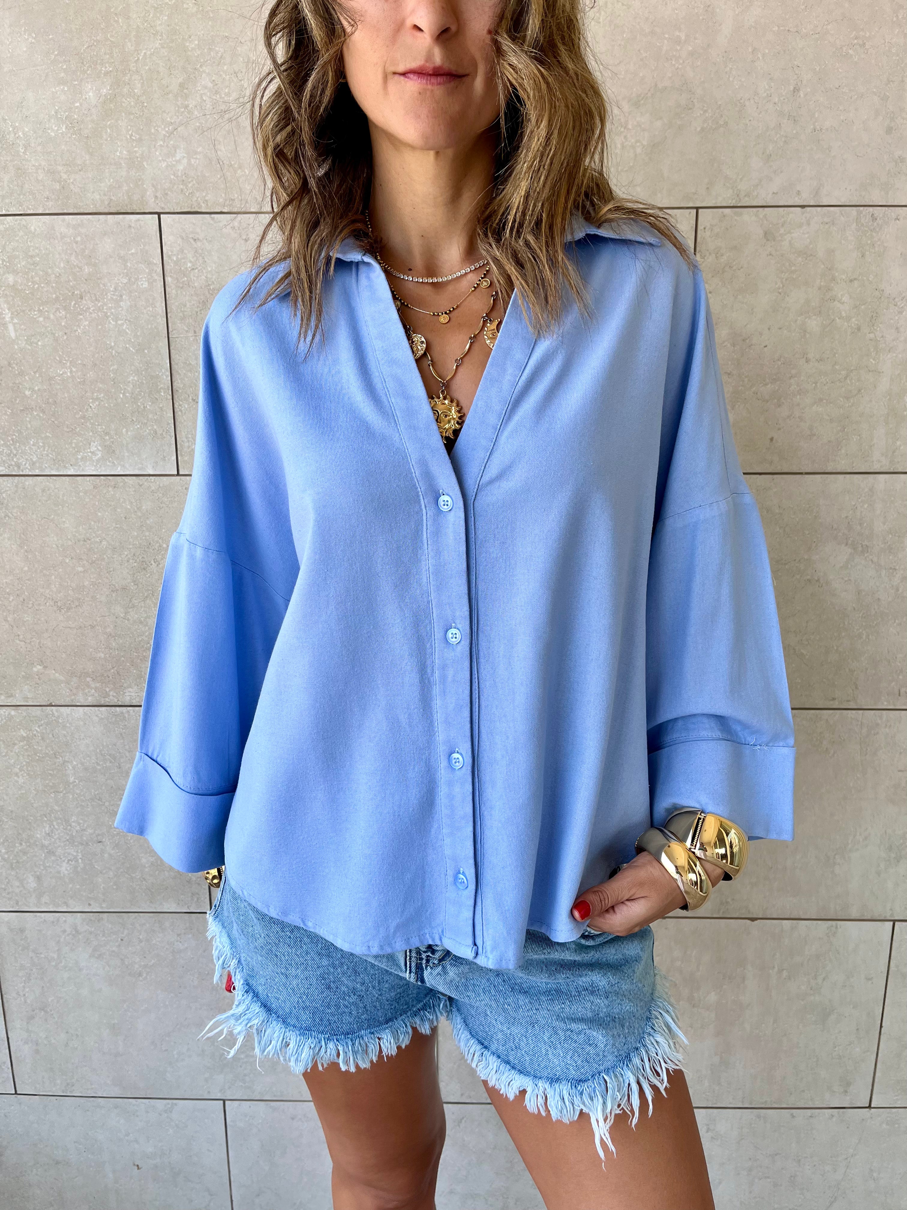 Baby Blue Basic V Essential Shirt
