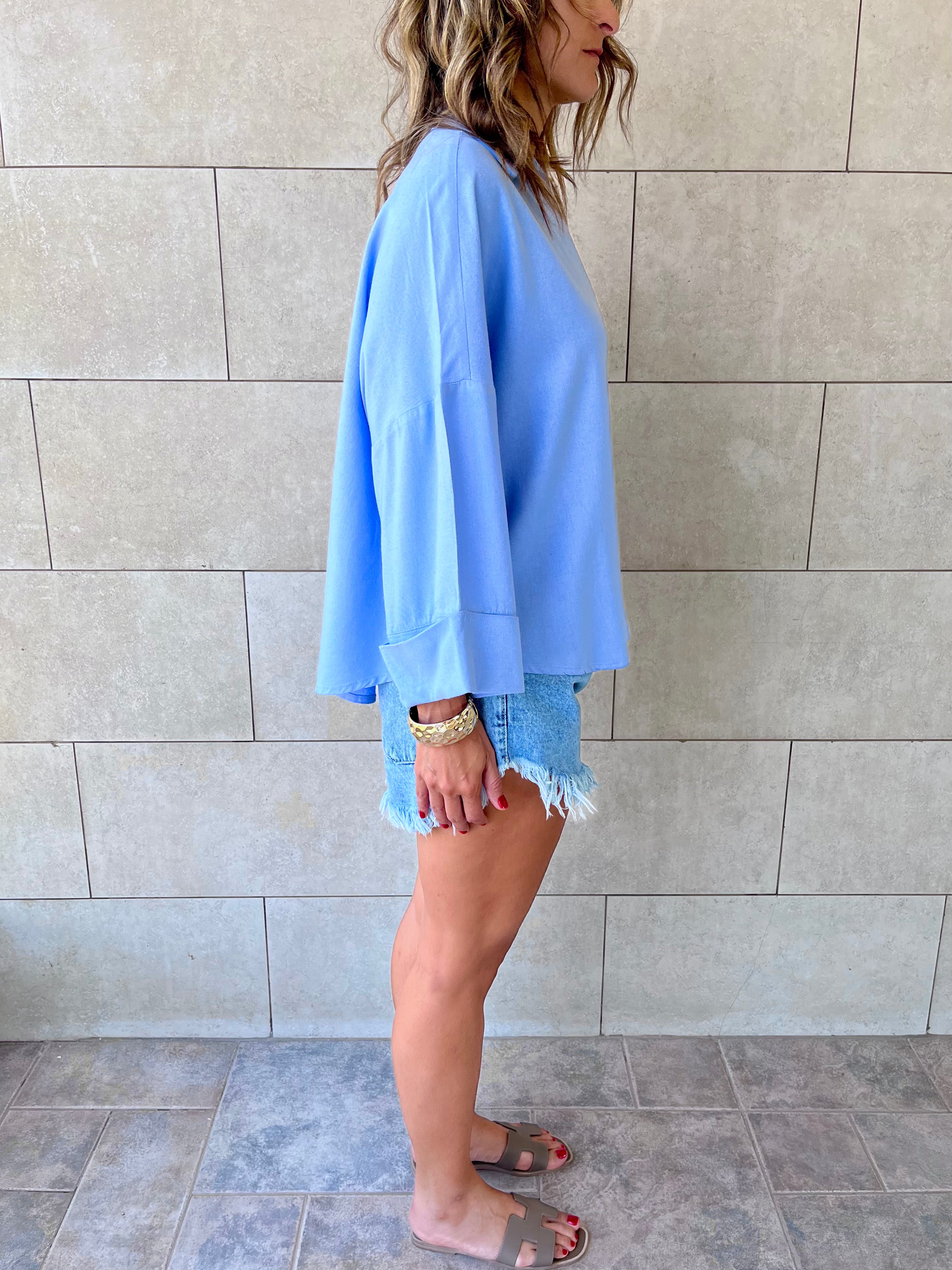Baby Blue Basic V Essential Shirt
