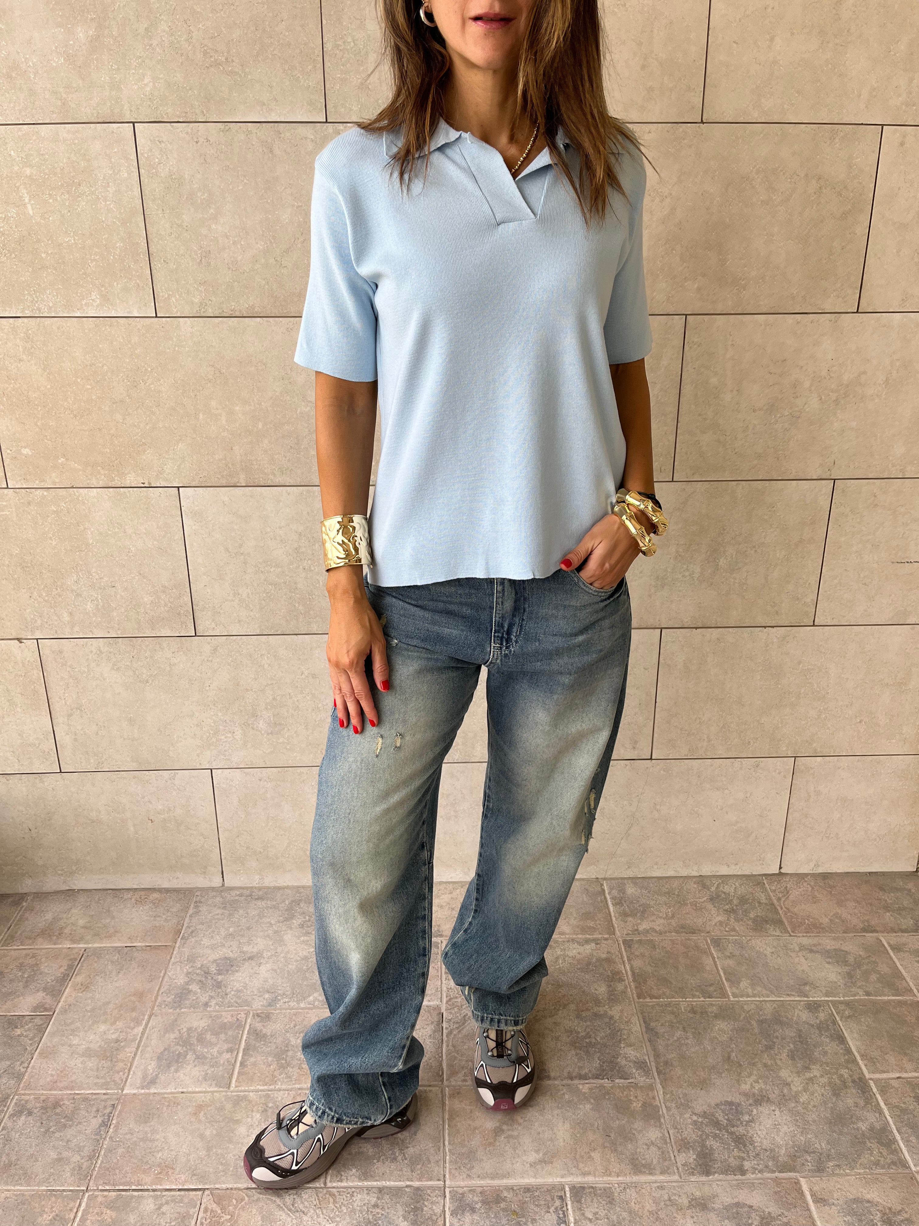 Baby Blue Signature Must Have Collard Knit Polo