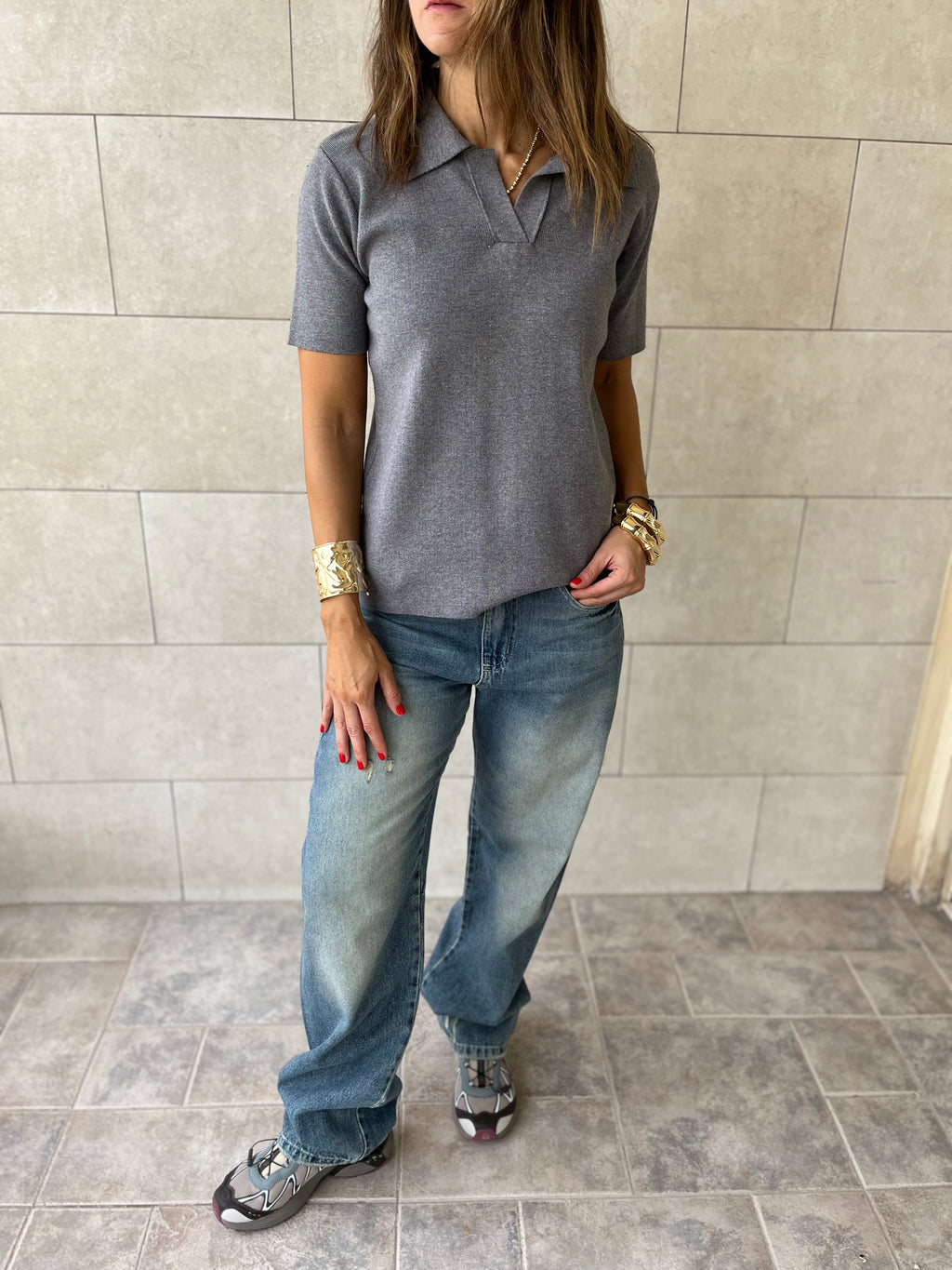 Grey Signature Must Have Collard Knit Polo