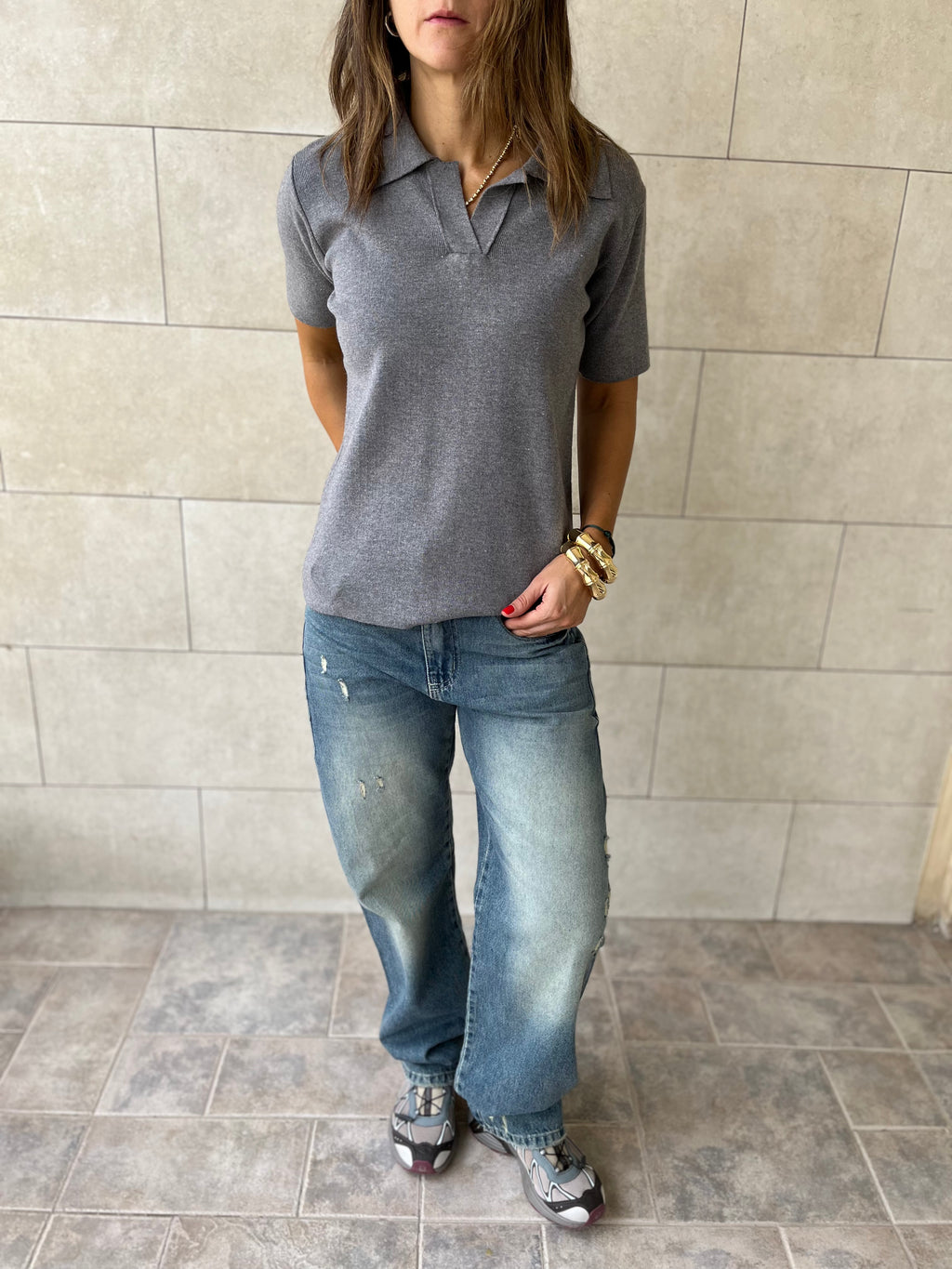 Grey Signature Must Have Collard Knit Polo