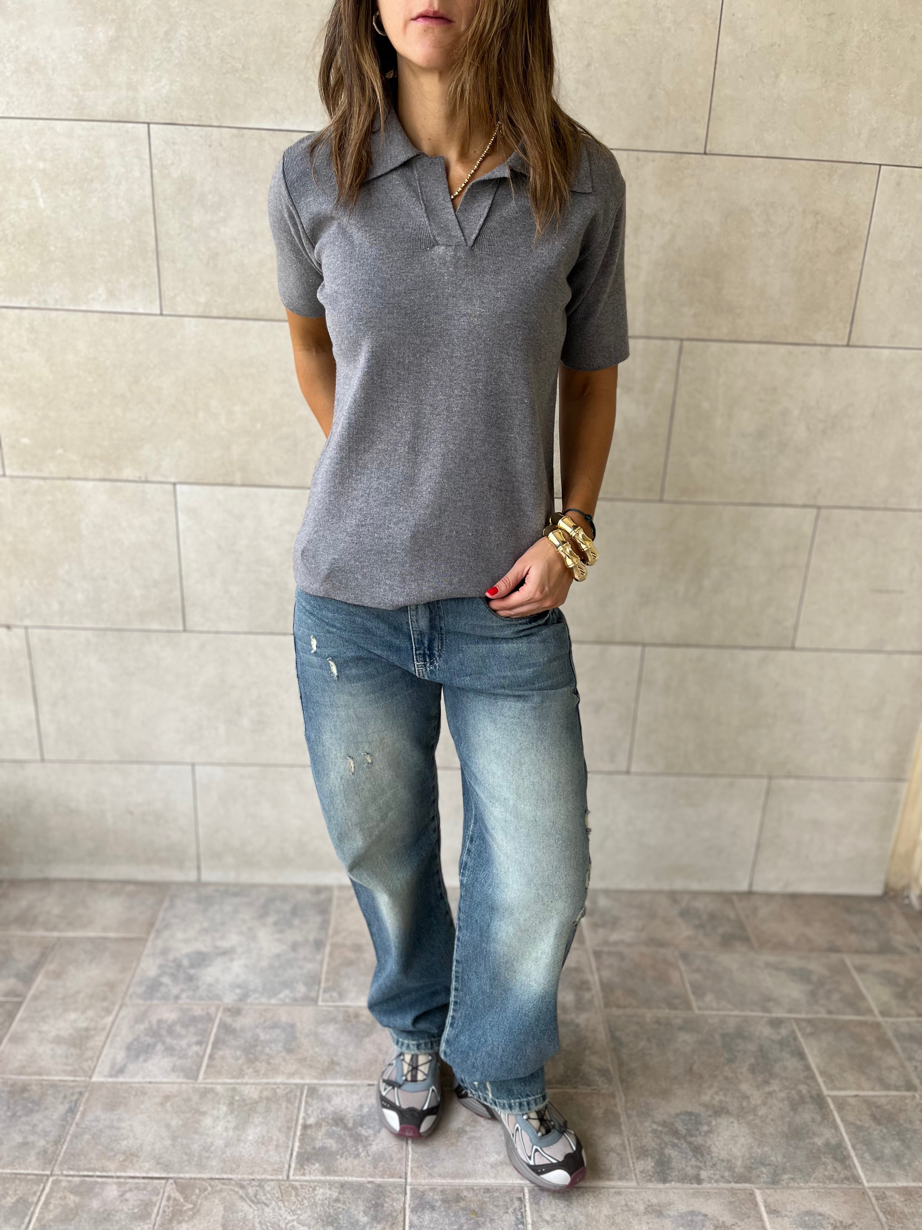 Grey Signature Must Have Collard Knit Polo