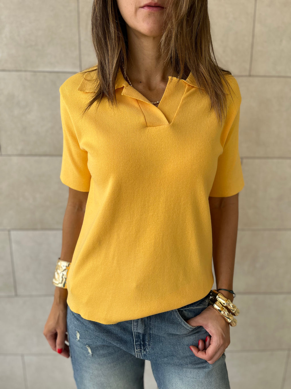 Yellow Signature Must Have Collard Knit Polo