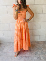 Orange Ribbon Strap Tiered Dress