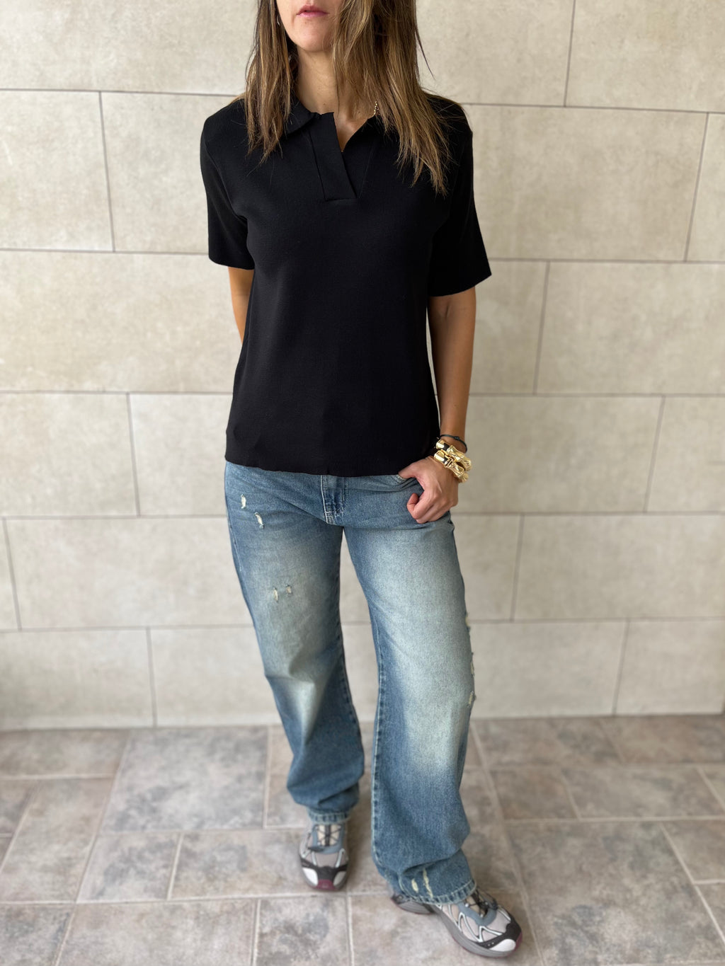 Black Signature Must Have Collard Knit Polo