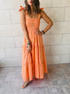 Orange Ribbon Strap Tiered Dress