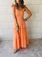 Orange Ribbon Strap Tiered Dress