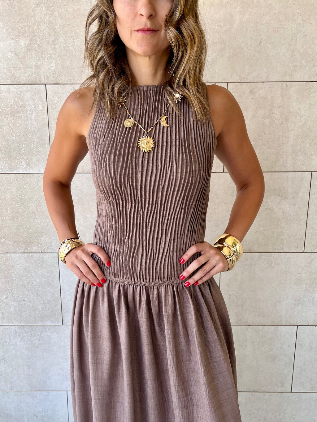 Cafe Crinkle Sleeveless  Dress