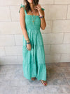 Green Ribbon Strap Tiered Dress