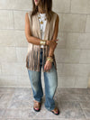 Beige Fringe Summer Suede Vest