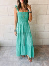 Green Ribbon Strap Tiered Dress