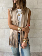 Beige Fringe Summer Suede Vest