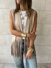 Beige Fringe Summer Suede Vest