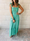 Green Ribbon Strap Tiered Dress