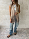 Beige Fringe Summer Suede Vest