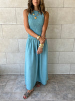 Baby Blue Crinkle Sleeveless  Dress