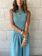 Baby Blue Crinkle Sleeveless  Dress