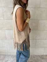 Beige Fringe Summer Suede Vest