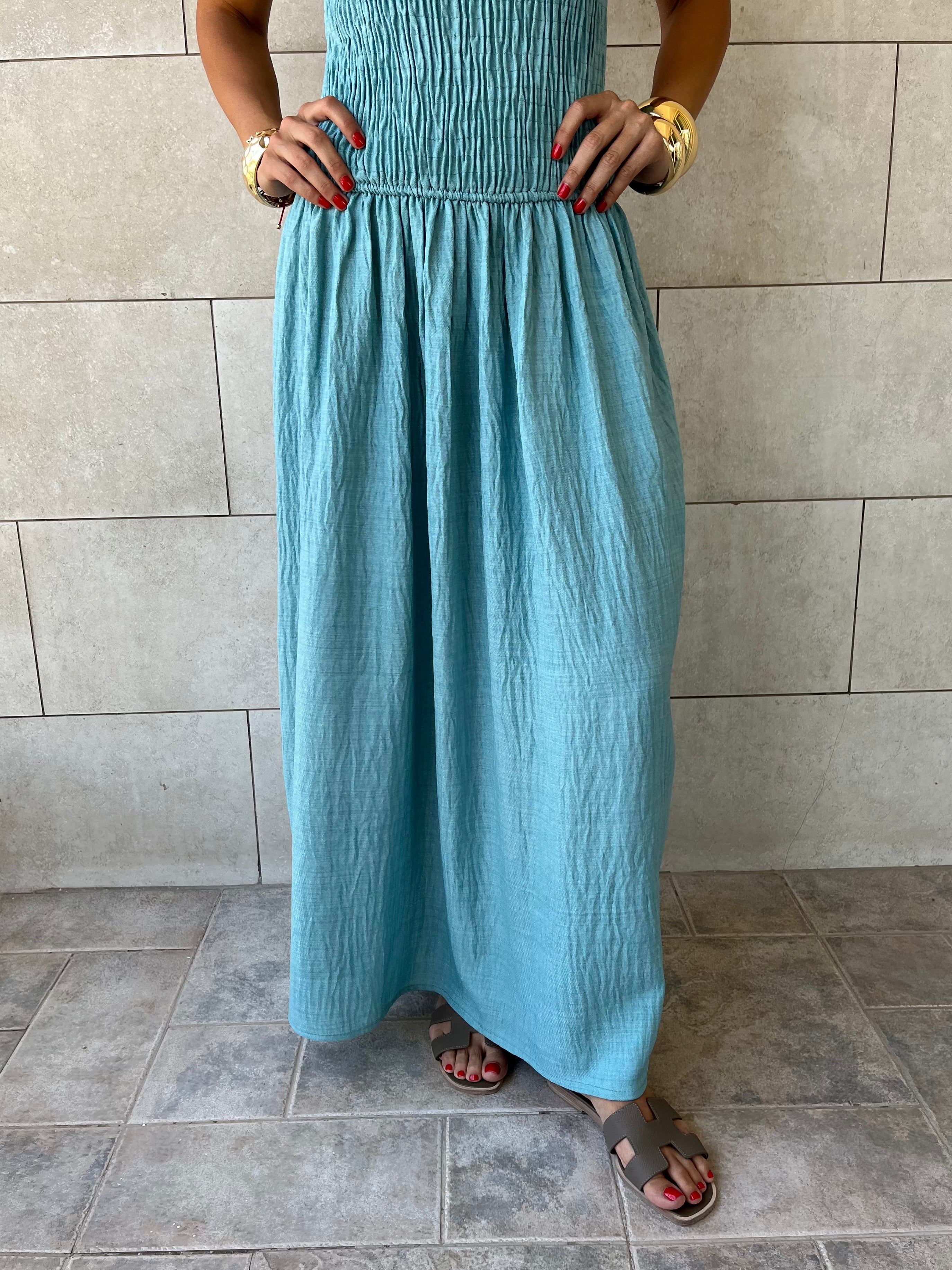 Baby Blue Crinkle Sleeveless  Dress