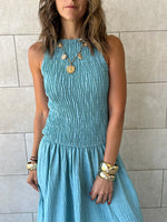 Baby Blue Crinkle Sleeveless  Dress