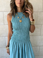 Baby Blue Crinkle Sleeveless  Dress