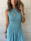 Baby Blue Crinkle Sleeveless  Dress