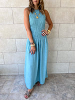 Baby Blue Crinkle Sleeveless  Dress