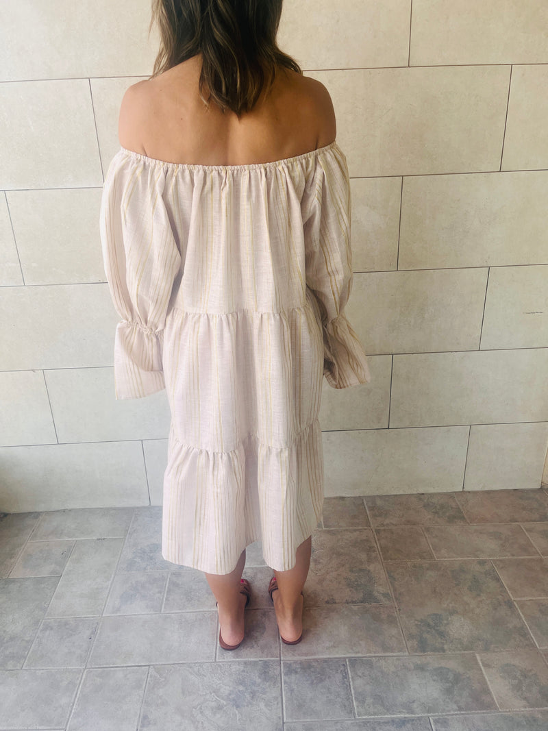 Beige Holiday Over Shoulder Midi