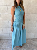 Baby Blue Crinkle Sleeveless  Dress