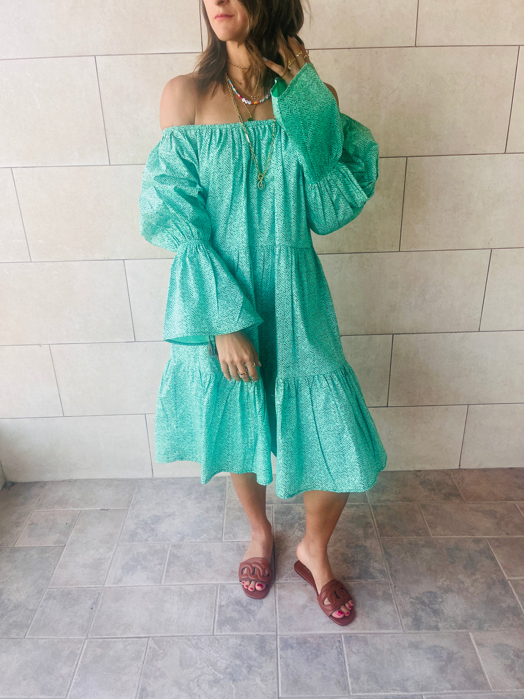 Green Holiday Over Shoulder Midi
