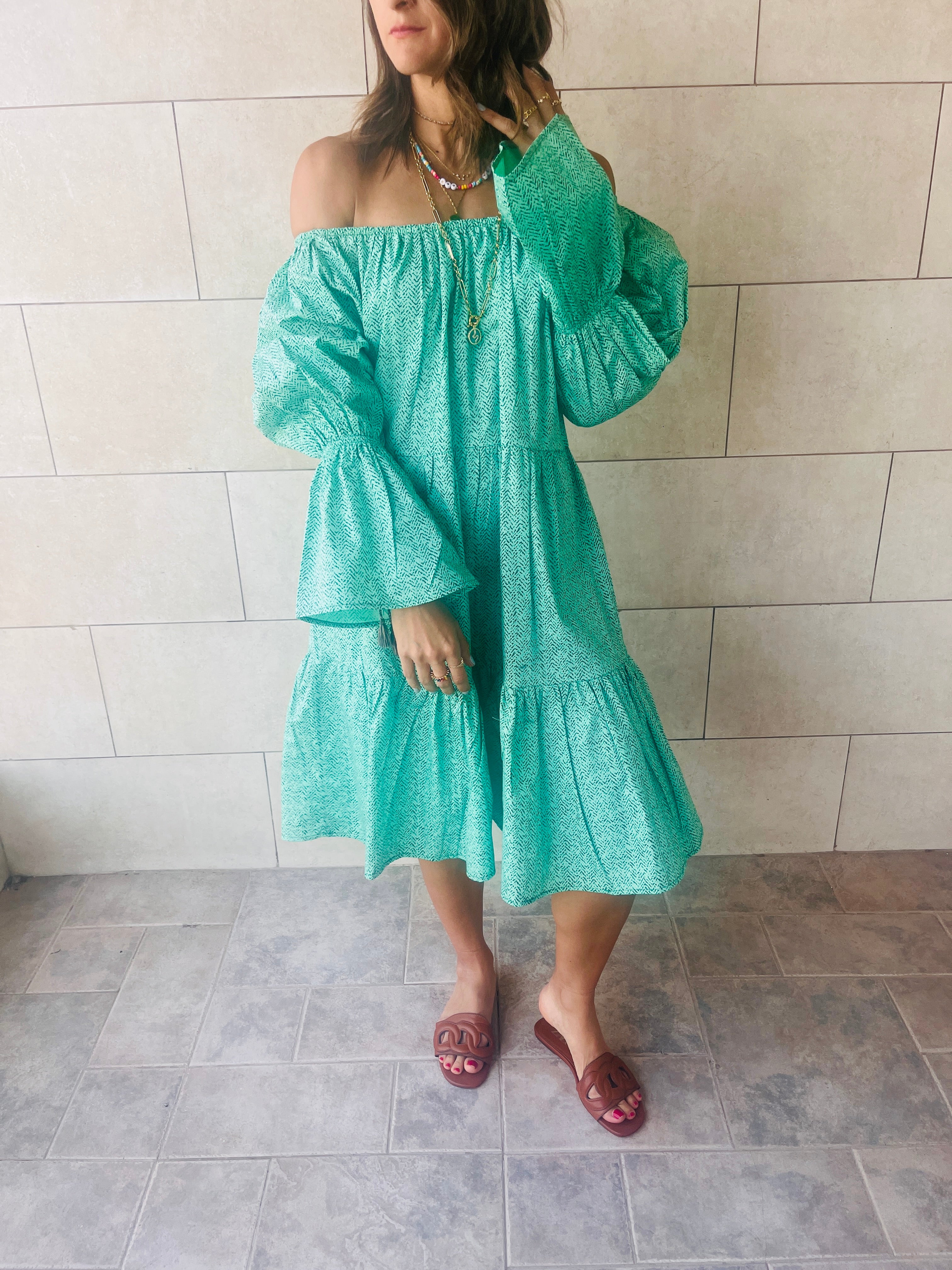 Green Holiday Over Shoulder Midi