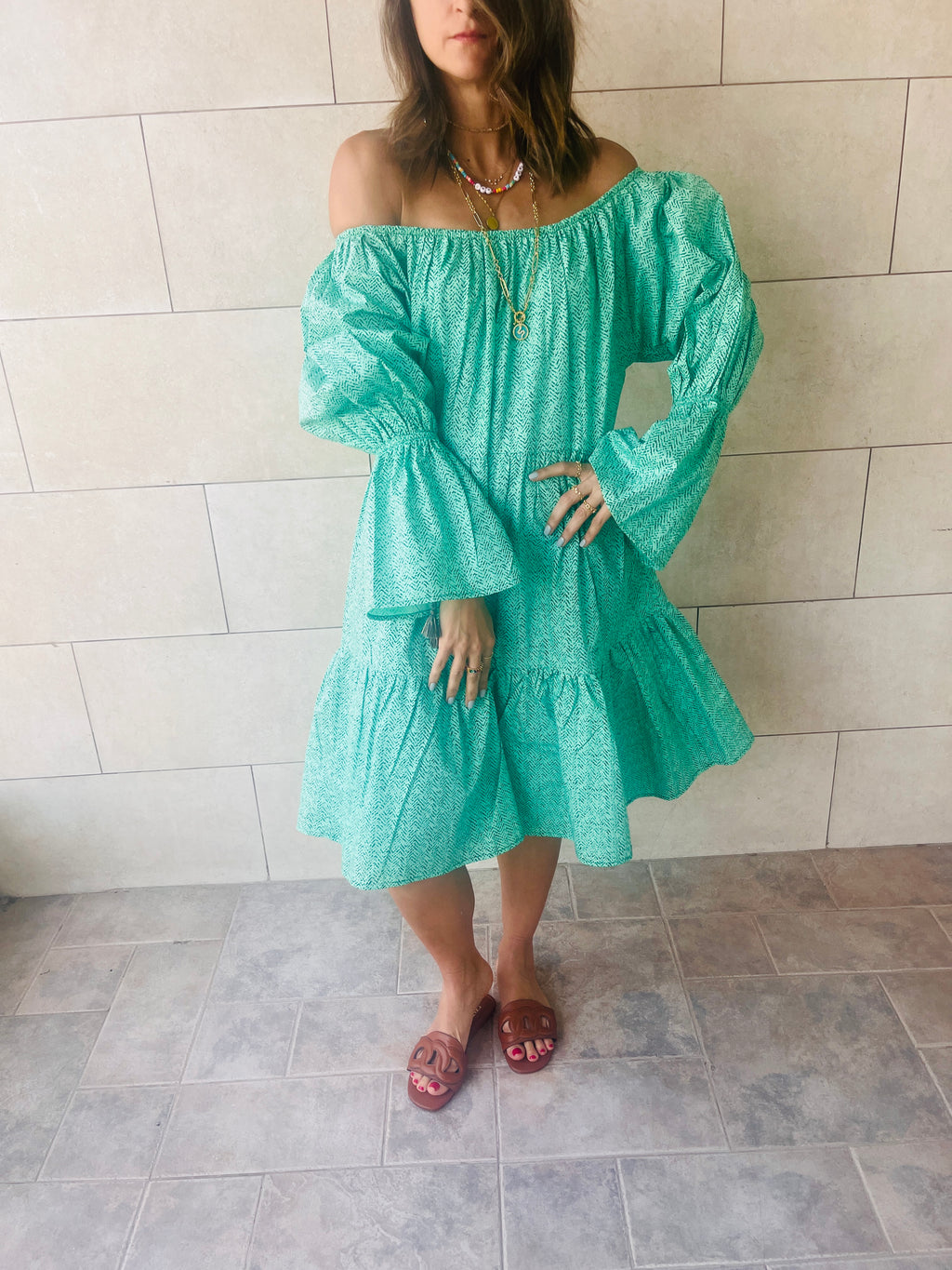 Green Holiday Over Shoulder Midi