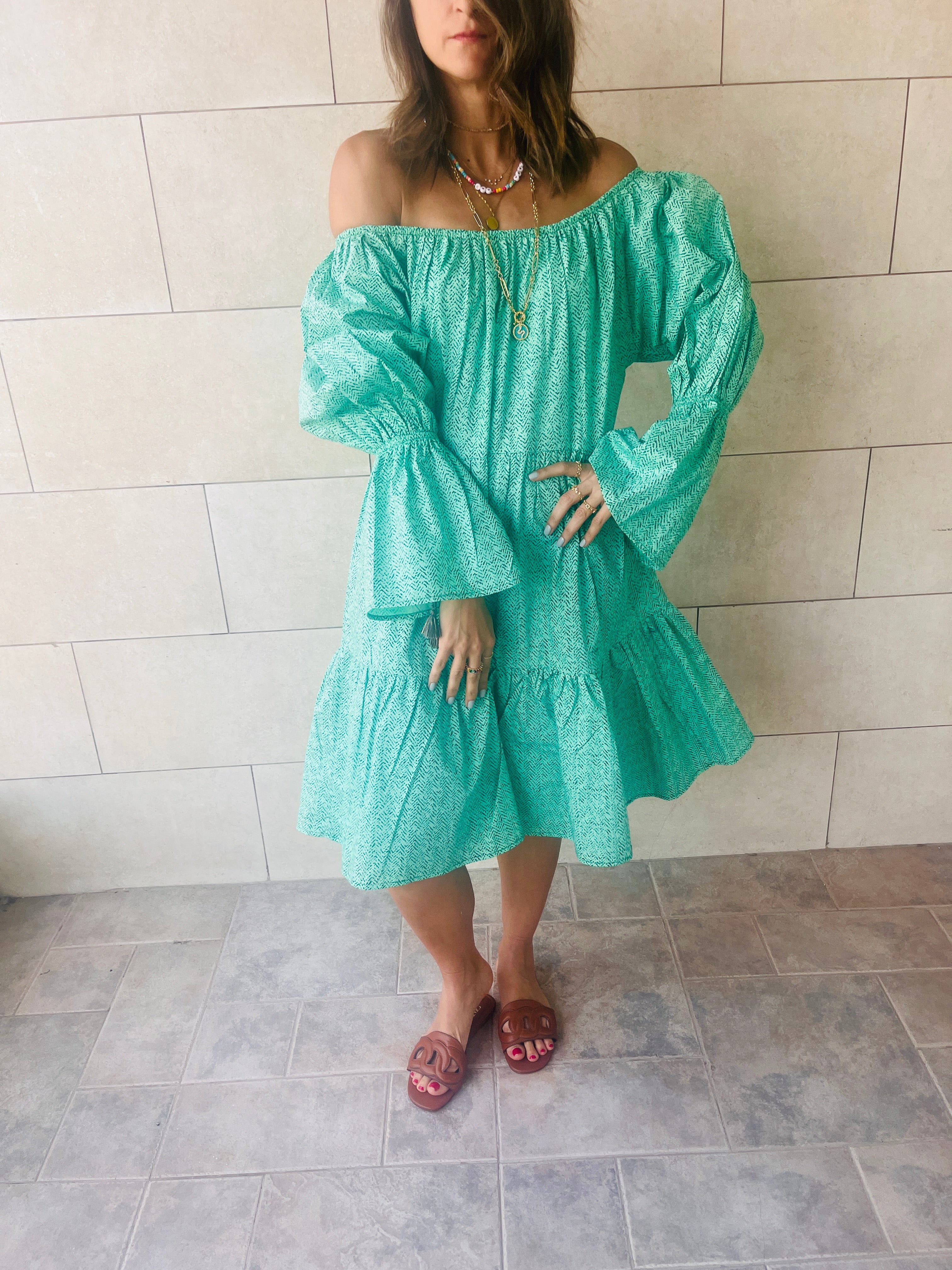 Green Holiday Over Shoulder Midi