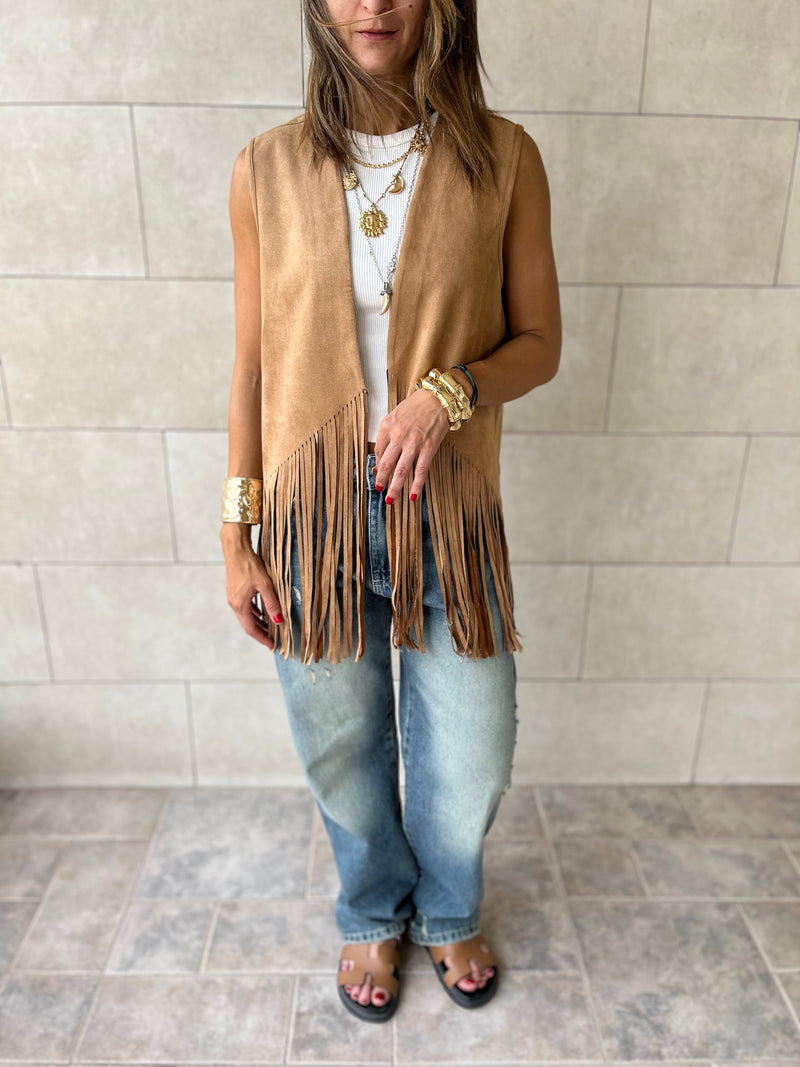Camel Fringe Summer Suede Vest