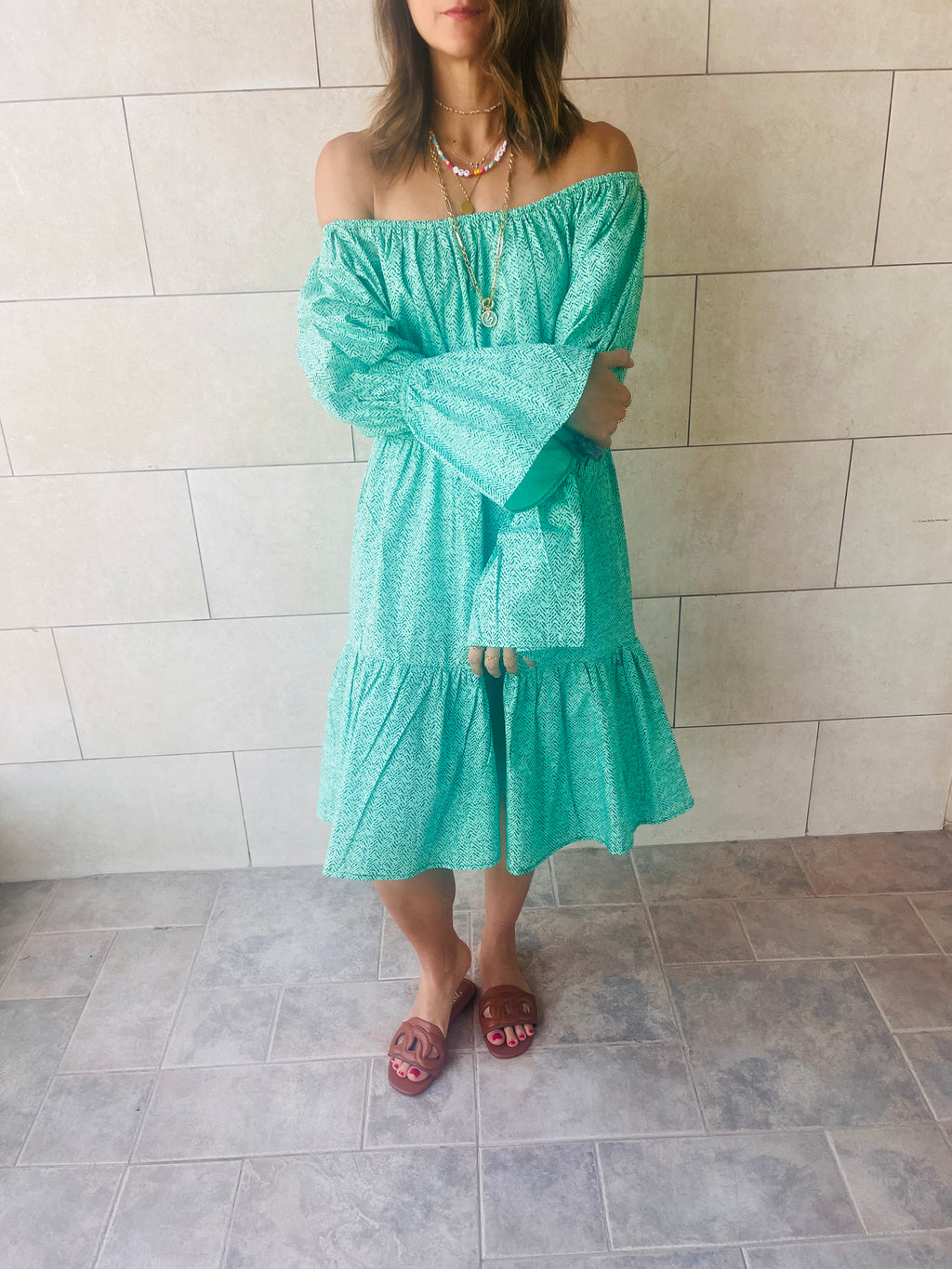 Green Holiday Over Shoulder Midi