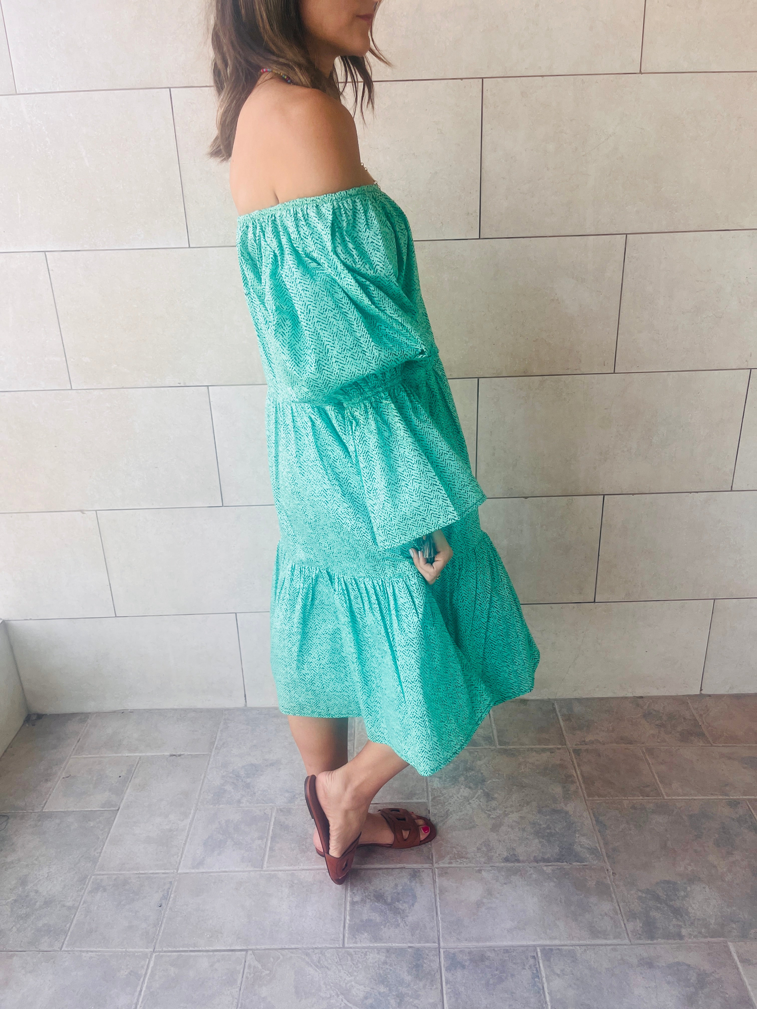 Green Holiday Over Shoulder Midi