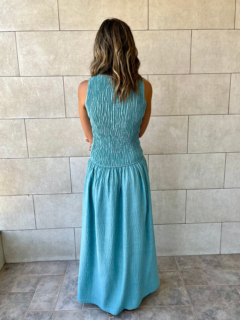 Baby Blue Crinkle Sleeveless  Dress
