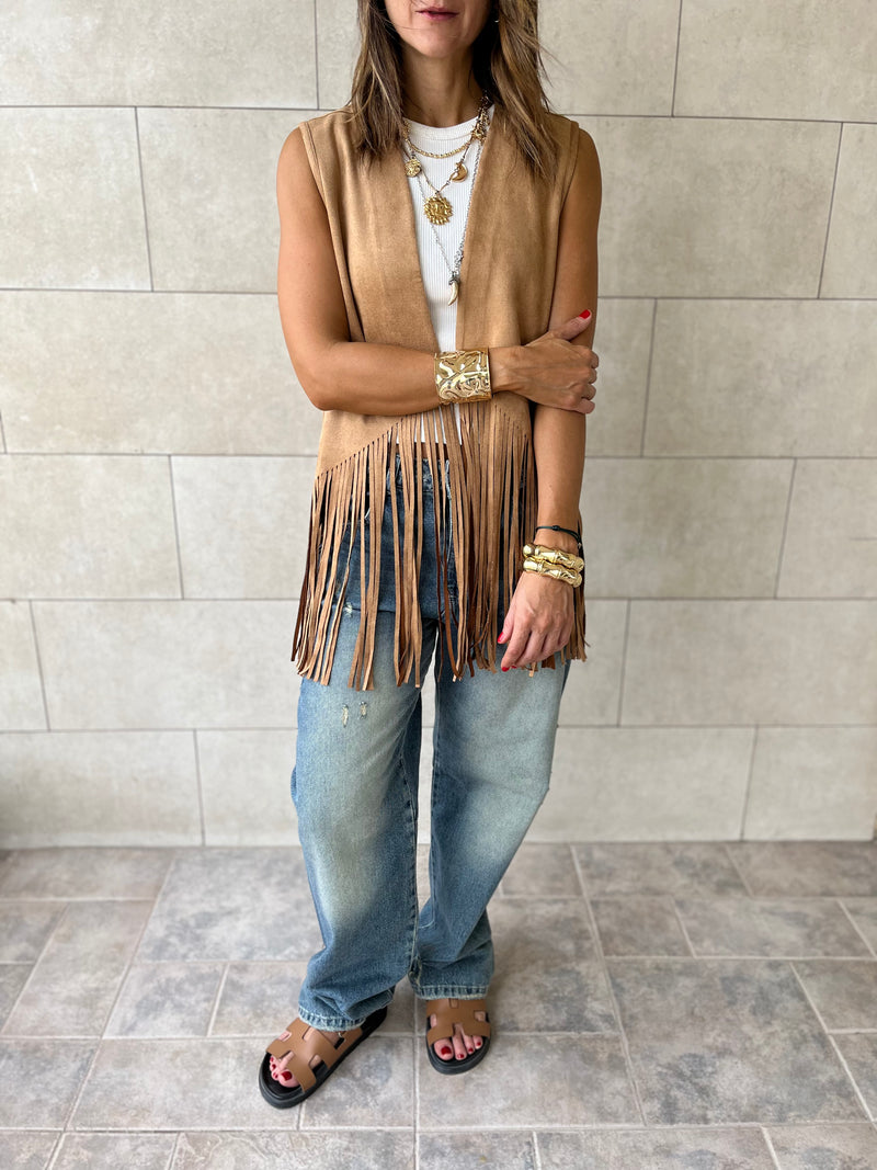 Camel Fringe Summer Suede Vest