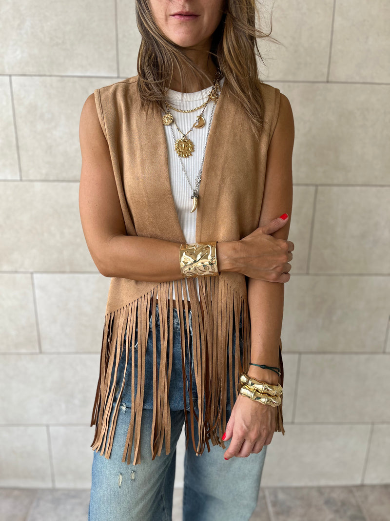 Camel Fringe Summer Suede Vest