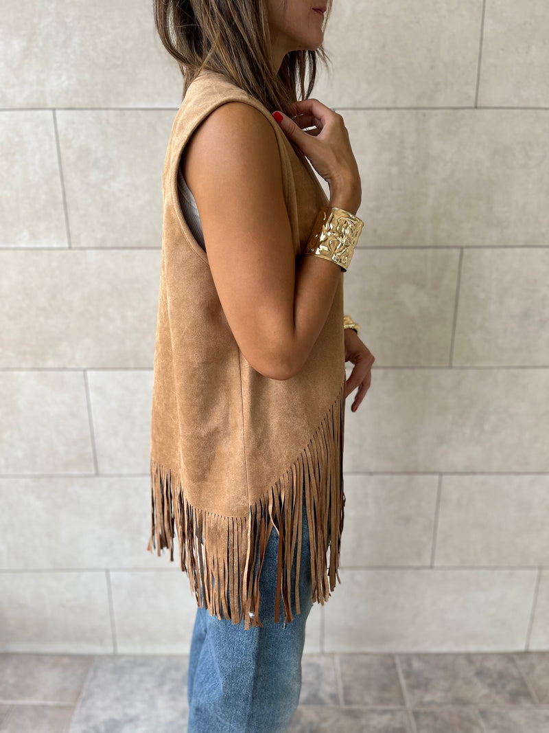 Camel Fringe Summer Suede Vest