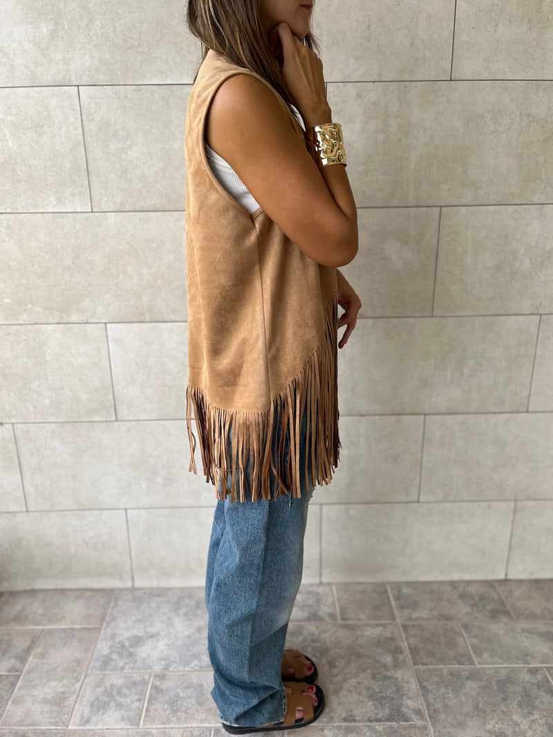 Camel Fringe Summer Suede Vest