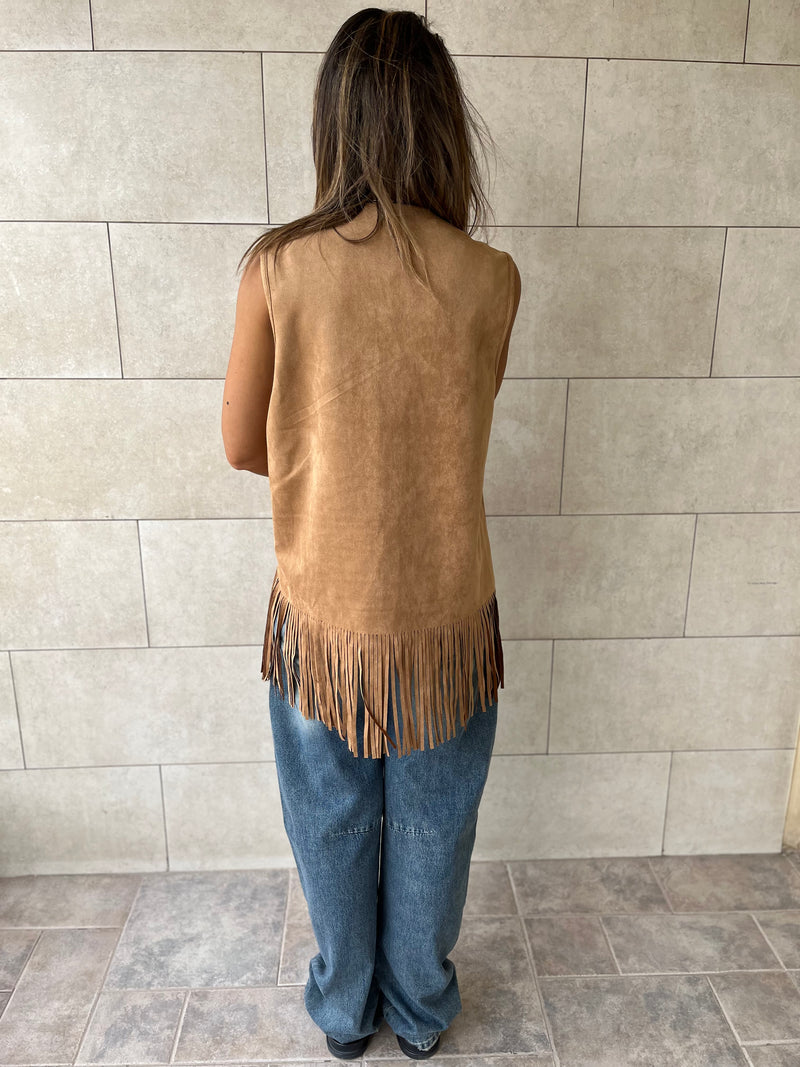 Camel Fringe Summer Suede Vest