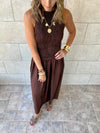 Chocolate Brown Crinkle Sleeveless  Dress
