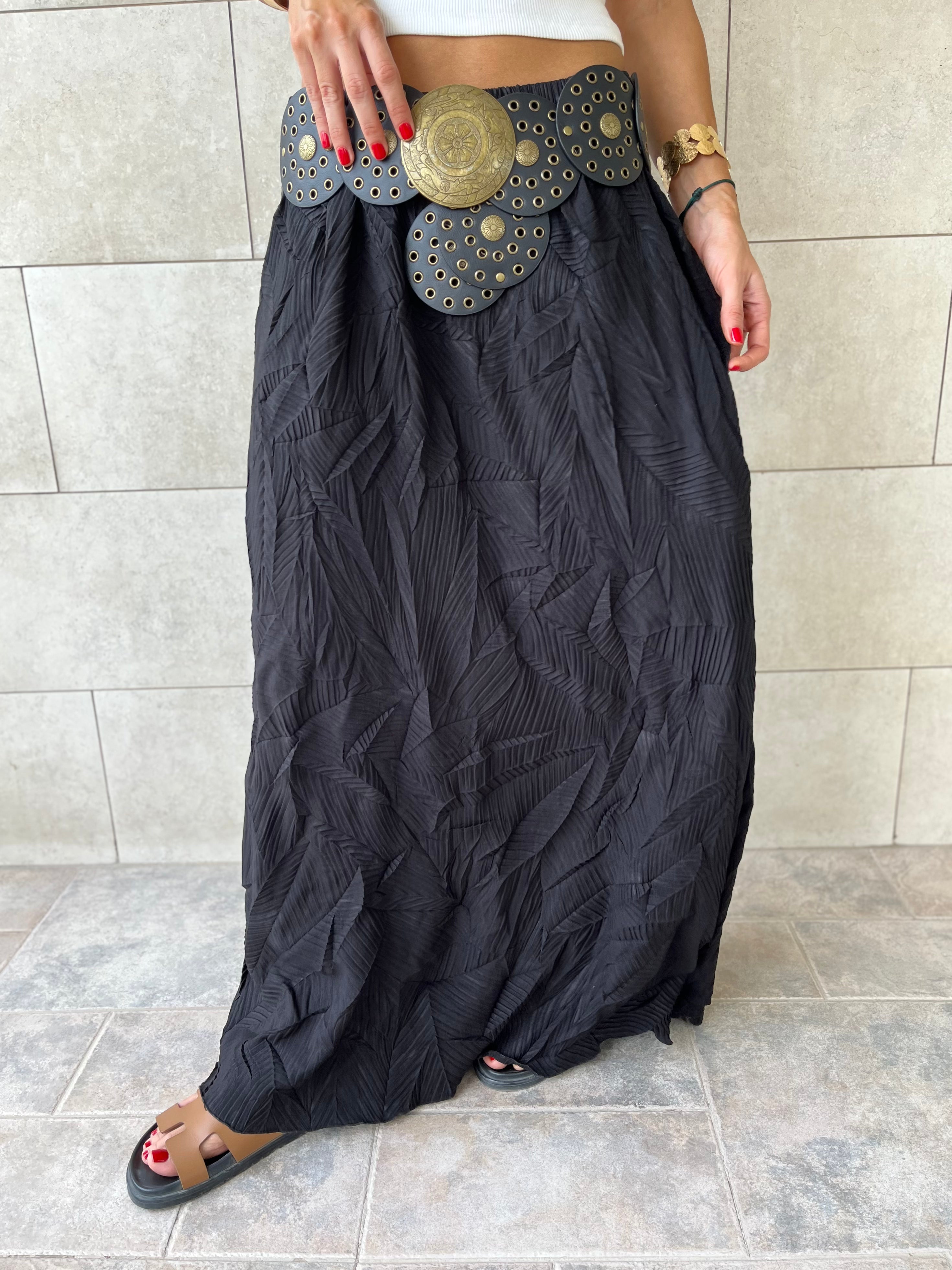 Black Crinkled Bohemian Skirt