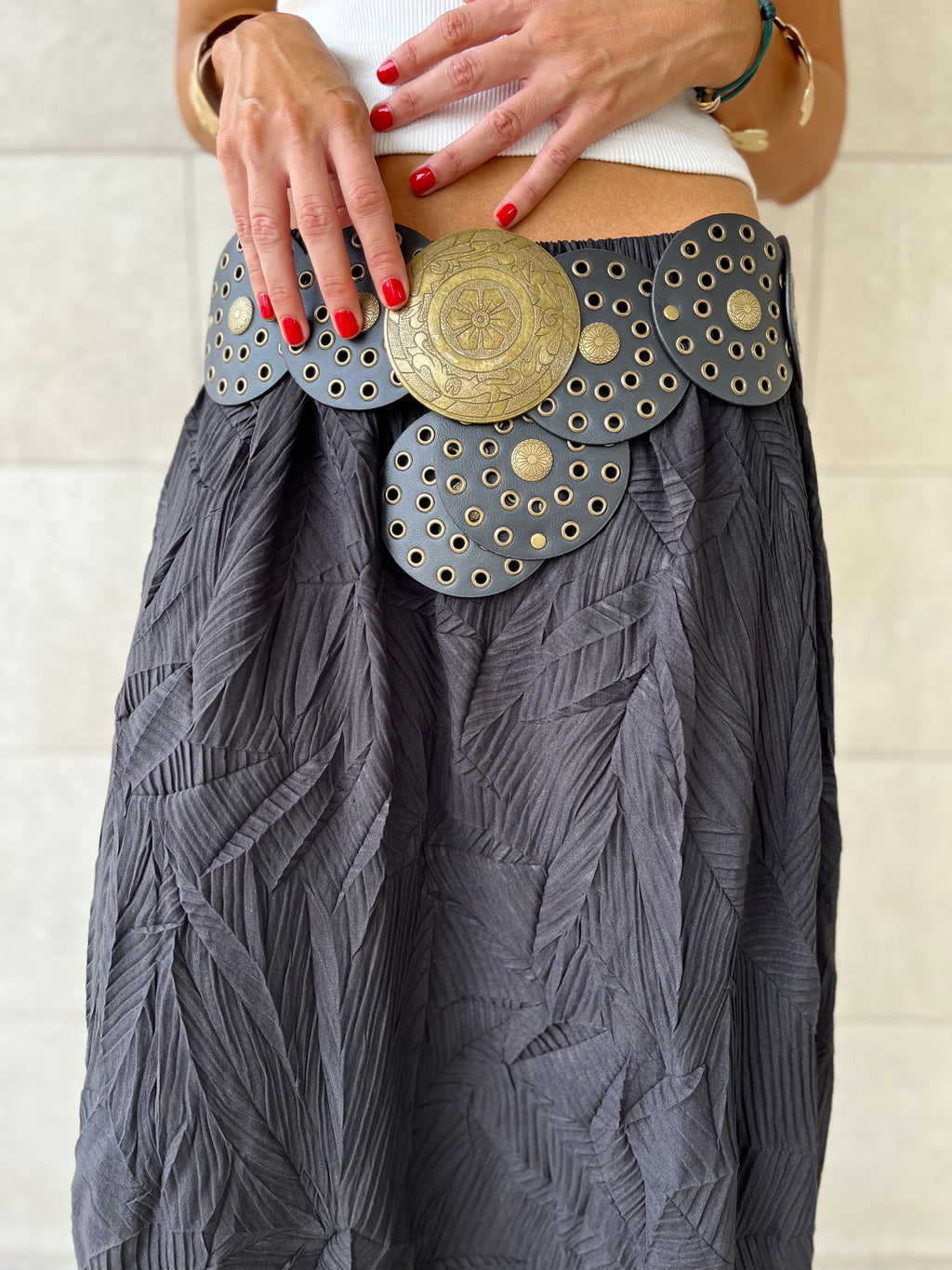 Black Crinkled Bohemian Skirt