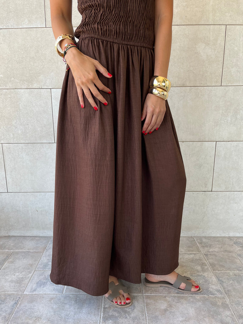 Chocolate Brown Crinkle Sleeveless  Dress