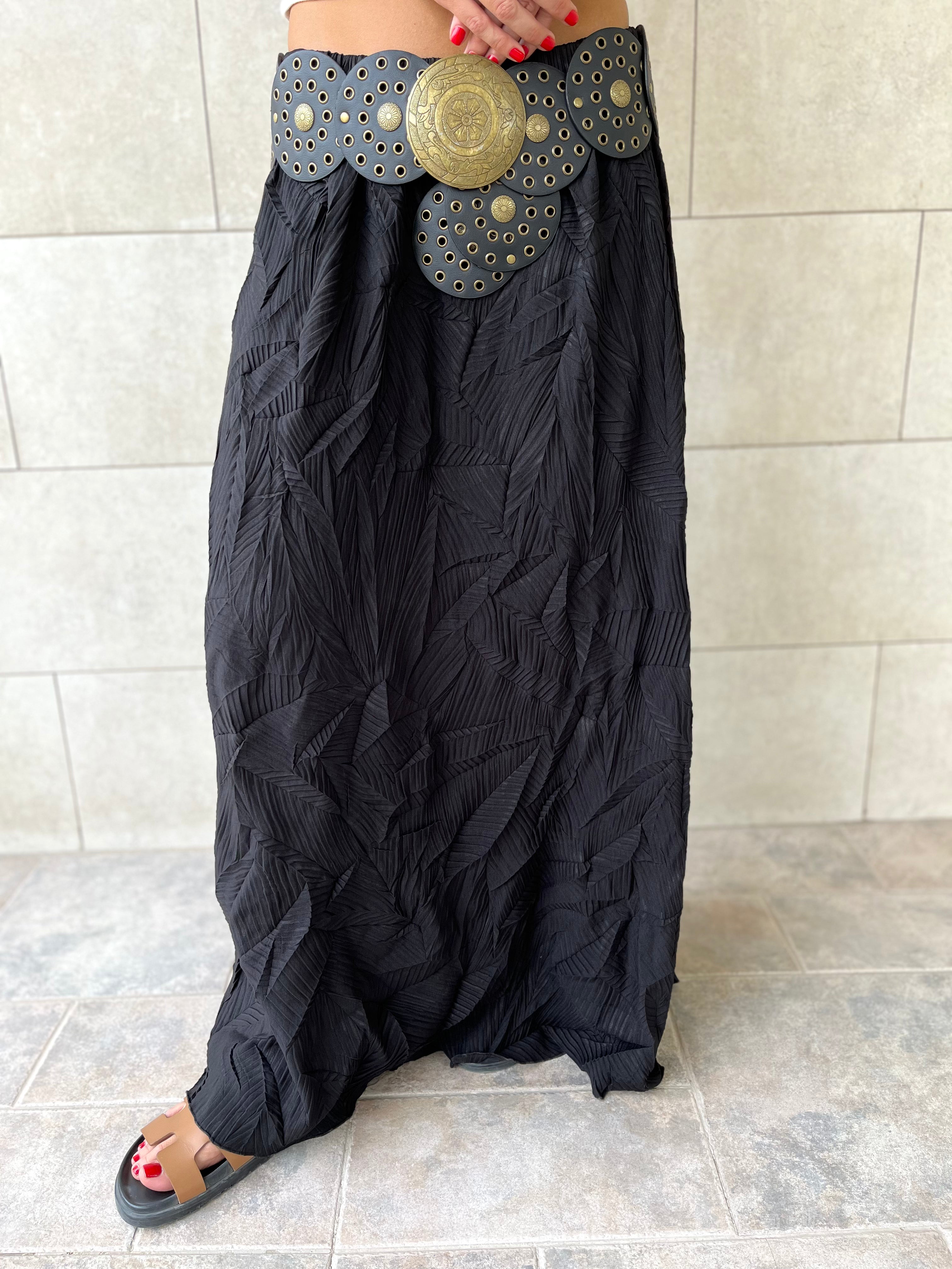 Black Crinkled Bohemian Skirt