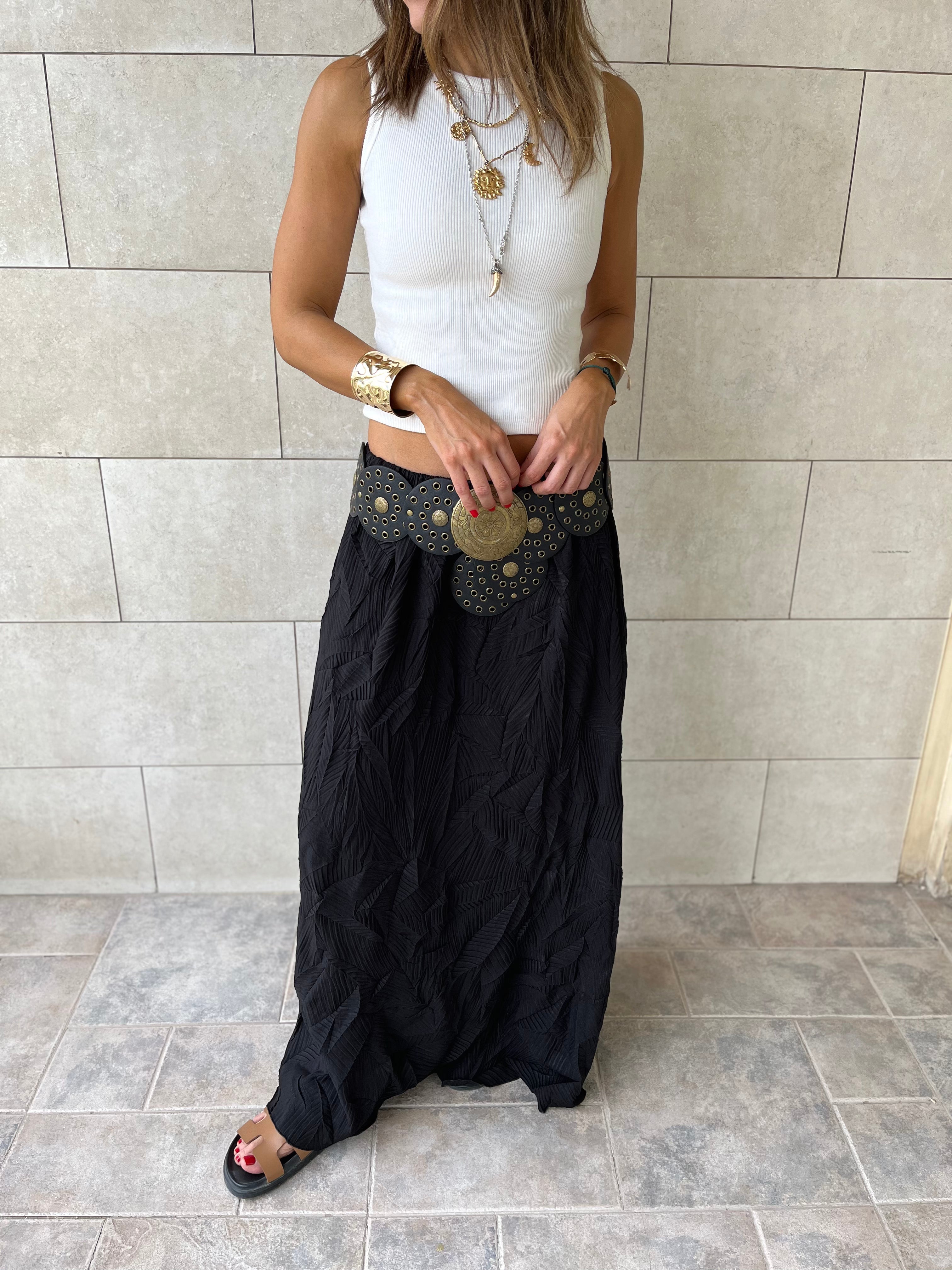 Black Crinkled Bohemian Skirt
