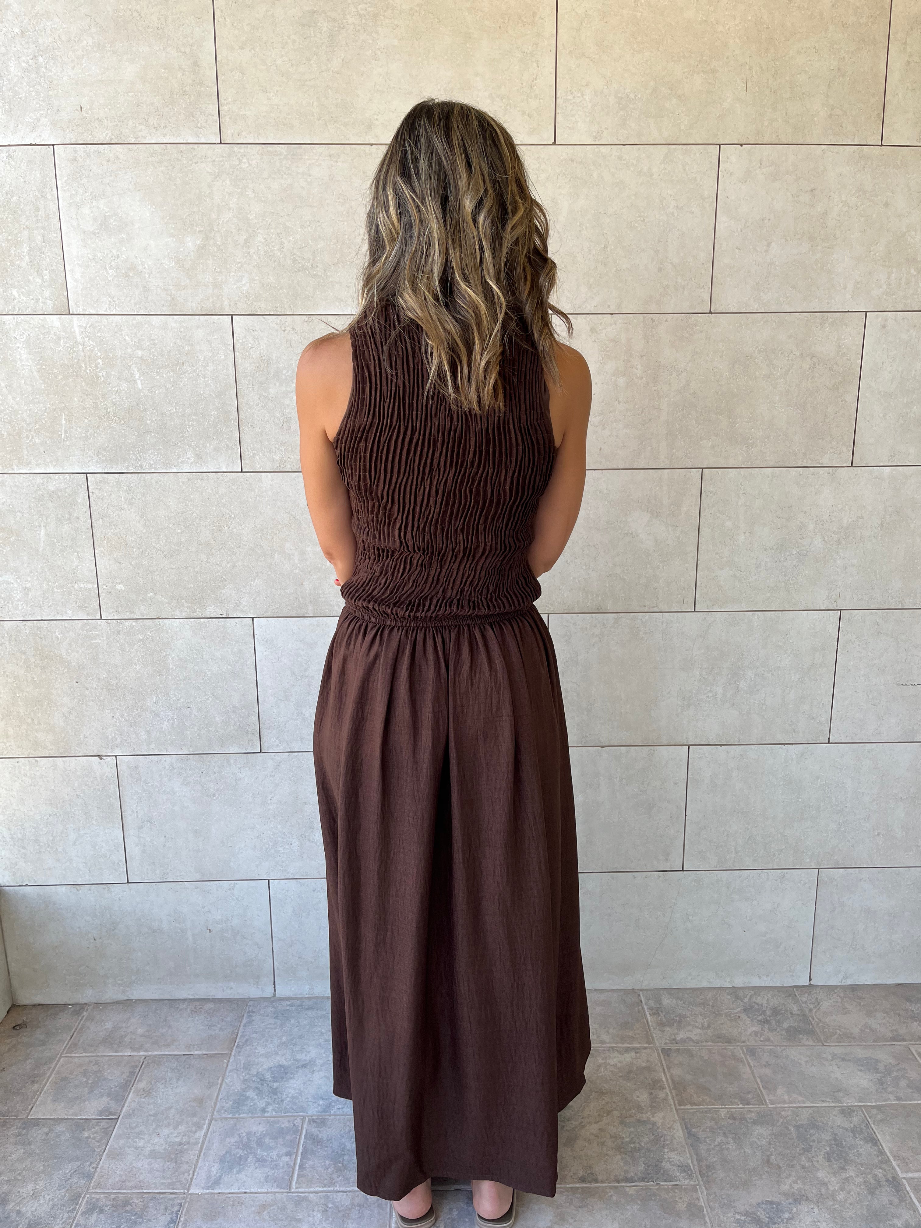Chocolate Brown Crinkle Sleeveless  Dress