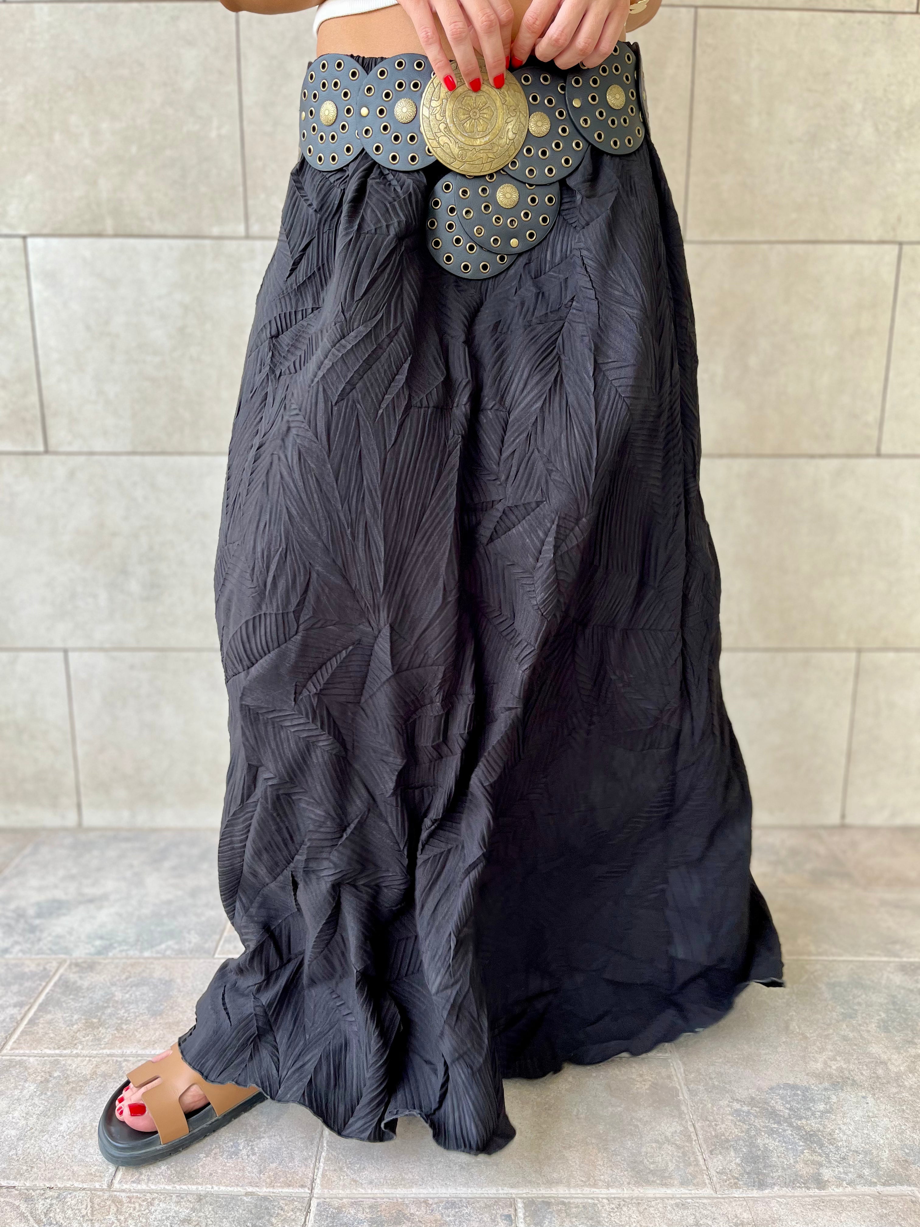 Black Crinkled Bohemian Skirt